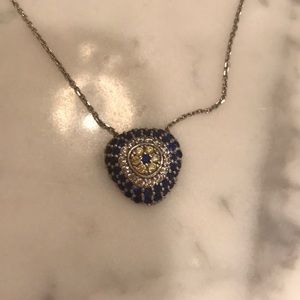 Real Diamond & Sapphire Evil Eye Necklace-Greece